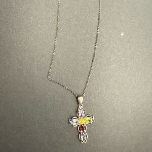 Semi-Precious Sterling Silver Cross Pendant Necklace